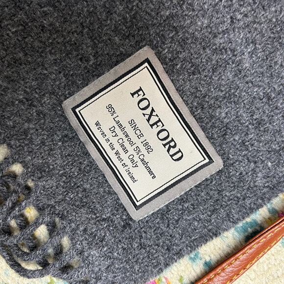 $198 Foxford Plaid Throw Blanket Lambswool Cashmere Gray Beige Cream - Picture 3 of 3